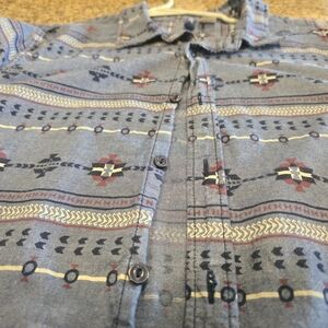 Divided Men's Blue Button-Down Shirt with Red and Yellow Accents